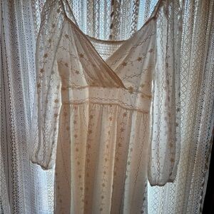 SHEIN Cream Floral Long Sleeve Dress